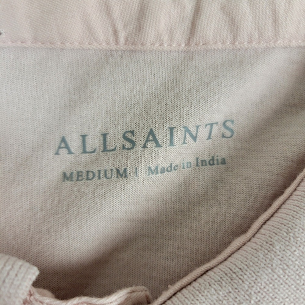 Allsaints Mens Medium Solid Pink Stretch Knit Polo Short Sleeve - Picture 4 of 6